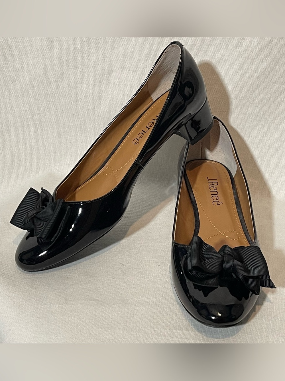 J. Renee Cameo Black Patent Bow Pump Heel
